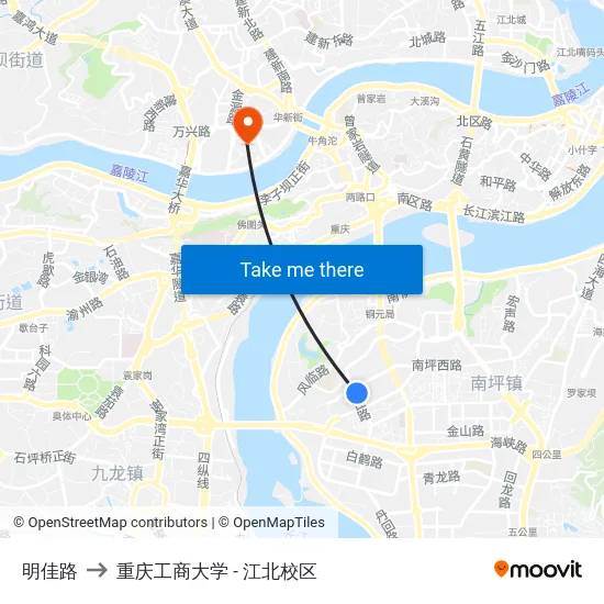明佳路 to 重庆工商大学 - 江北校区 map