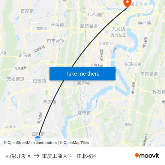 西彭开发区 to 重庆工商大学 - 江北校区 map