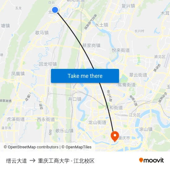 缙云大道 to 重庆工商大学 - 江北校区 map