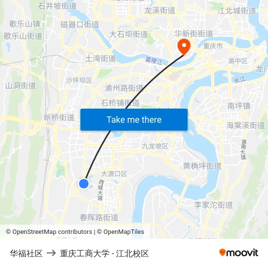 华福社区 to 重庆工商大学 - 江北校区 map