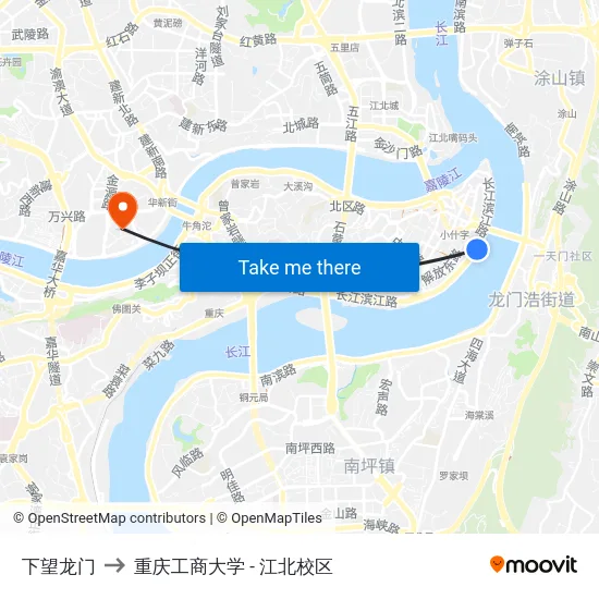 下望龙门 to 重庆工商大学 - 江北校区 map