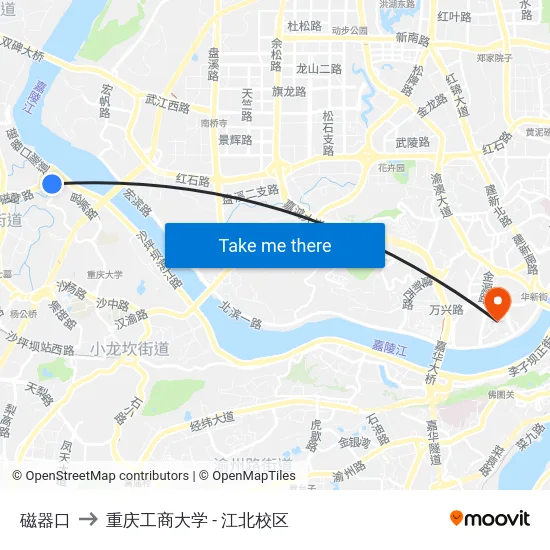 磁器口 to 重庆工商大学 - 江北校区 map