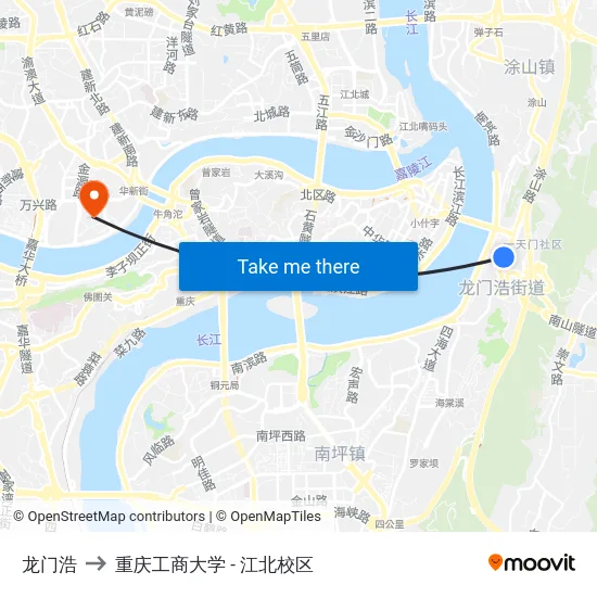 龙门浩 to 重庆工商大学 - 江北校区 map