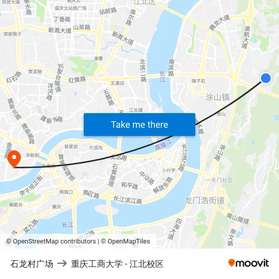 石龙村广场 to 重庆工商大学 - 江北校区 map