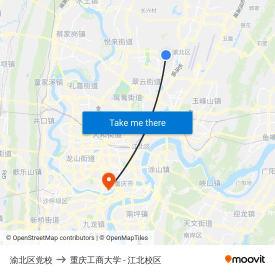 渝北区党校 to 重庆工商大学 - 江北校区 map