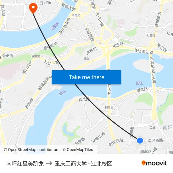 南坪红星美凯龙 to 重庆工商大学 - 江北校区 map