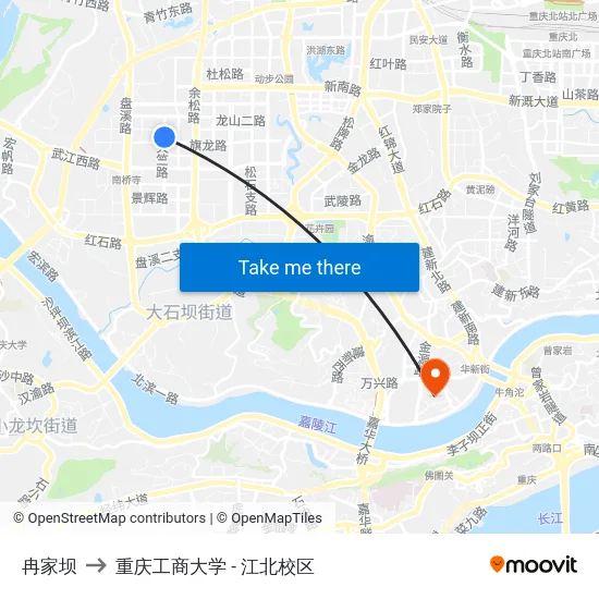 冉家坝 to 重庆工商大学 - 江北校区 map