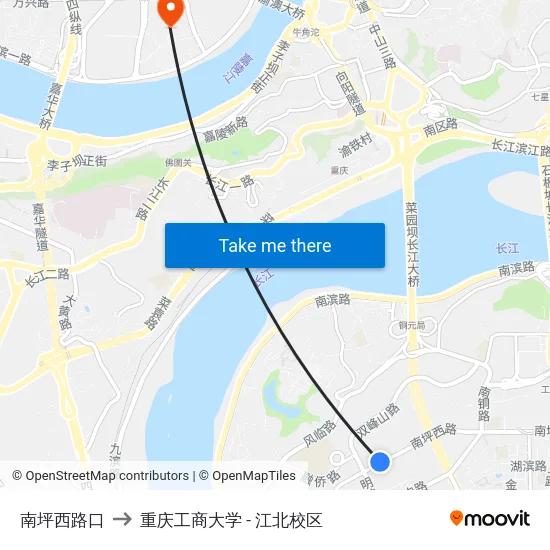 南坪西路口 to 重庆工商大学 - 江北校区 map