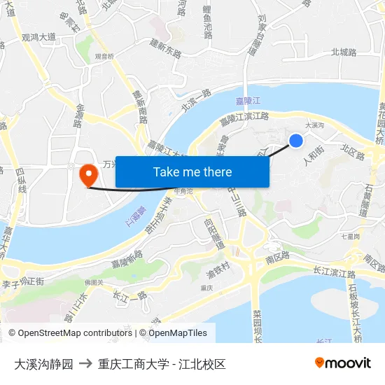 大溪沟静园 to 重庆工商大学 - 江北校区 map