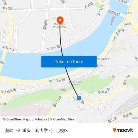 鹅岭 to 重庆工商大学 - 江北校区 map