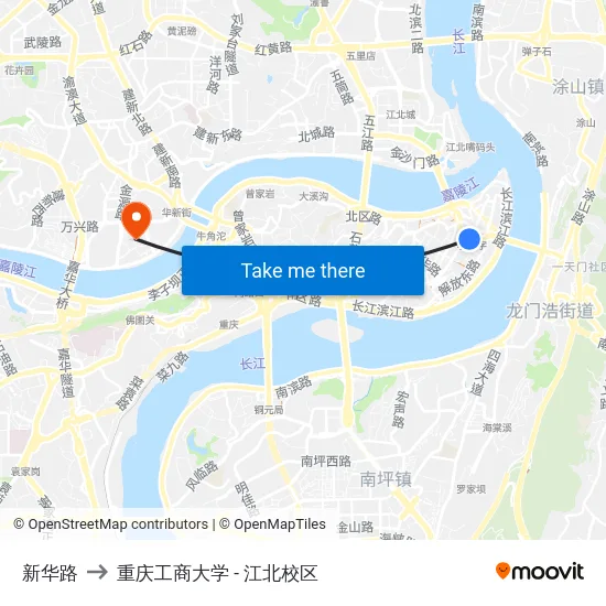 新华路 to 重庆工商大学 - 江北校区 map