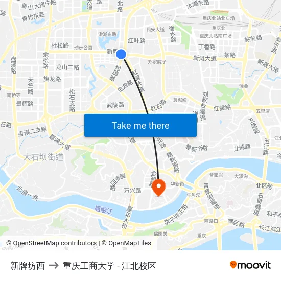 新牌坊西 to 重庆工商大学 - 江北校区 map