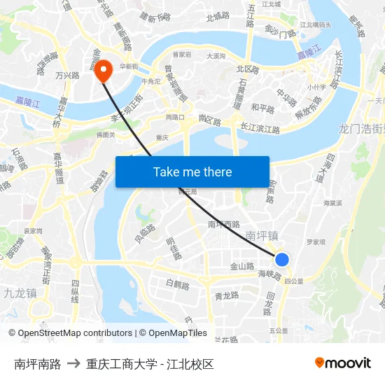 南坪南路 to 重庆工商大学 - 江北校区 map