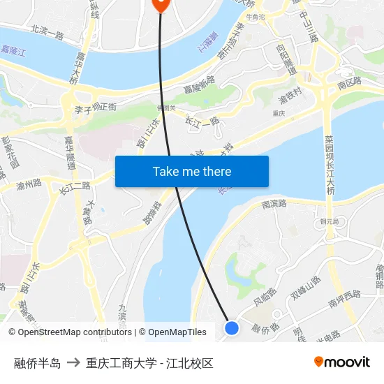 融侨半岛 to 重庆工商大学 - 江北校区 map