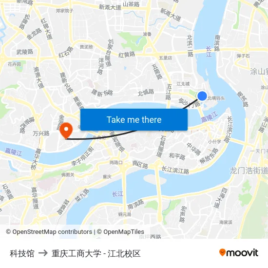 科技馆 to 重庆工商大学 - 江北校区 map