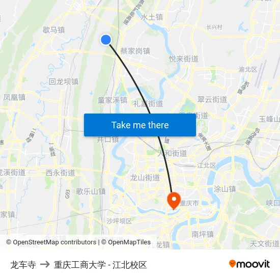 龙车寺 to 重庆工商大学 - 江北校区 map