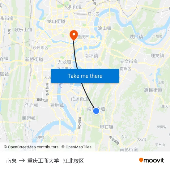 南泉 to 重庆工商大学 - 江北校区 map