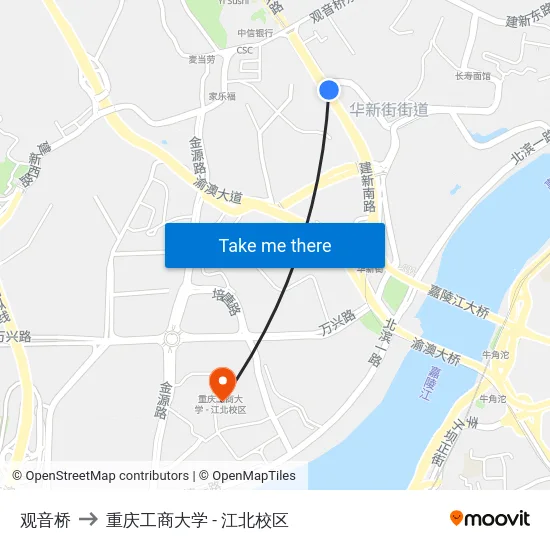 观音桥 to 重庆工商大学 - 江北校区 map
