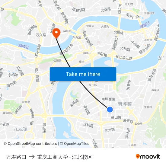 万寿路口 to 重庆工商大学 - 江北校区 map