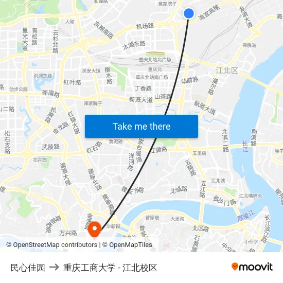 民心佳园 to 重庆工商大学 - 江北校区 map
