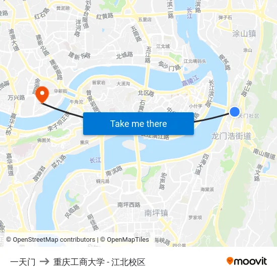 一天门 to 重庆工商大学 - 江北校区 map