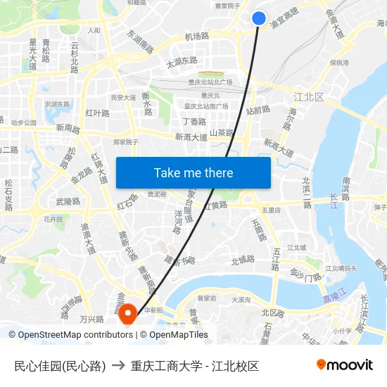 民心佳园(民心路) to 重庆工商大学 - 江北校区 map