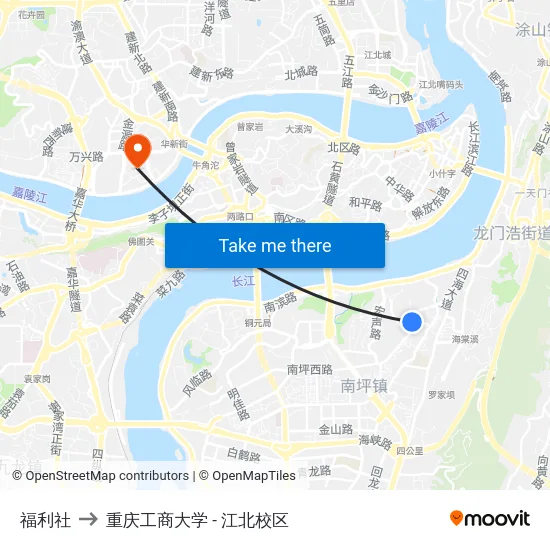 福利社 to 重庆工商大学 - 江北校区 map