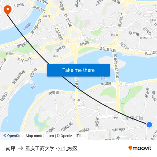 南坪 to 重庆工商大学 - 江北校区 map