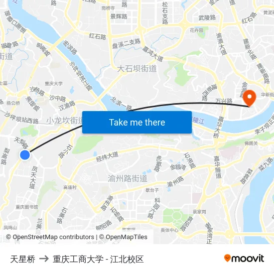 天星桥 to 重庆工商大学 - 江北校区 map