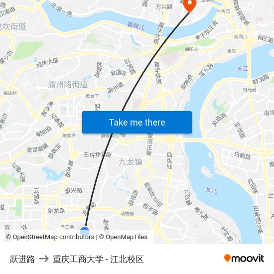 跃进路 to 重庆工商大学 - 江北校区 map