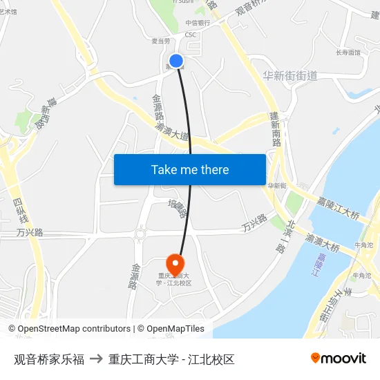 观音桥家乐福 to 重庆工商大学 - 江北校区 map