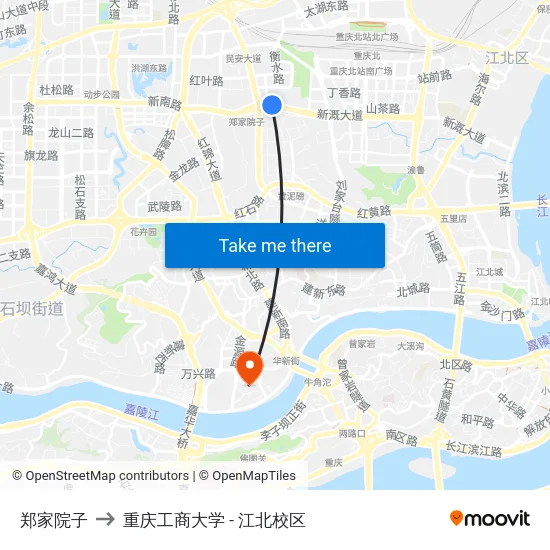 郑家院子 to 重庆工商大学 - 江北校区 map