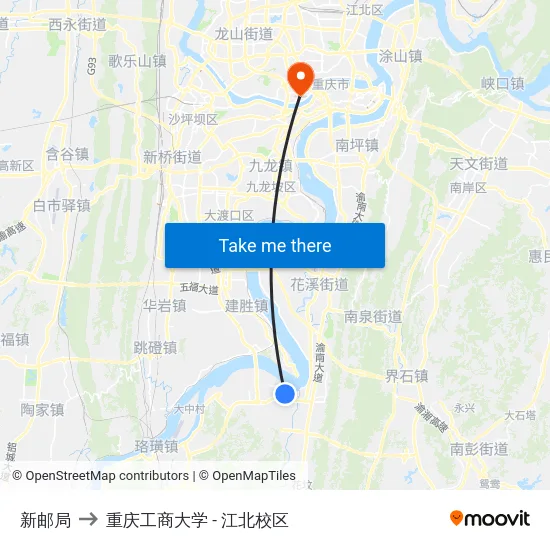 新邮局 to 重庆工商大学 - 江北校区 map
