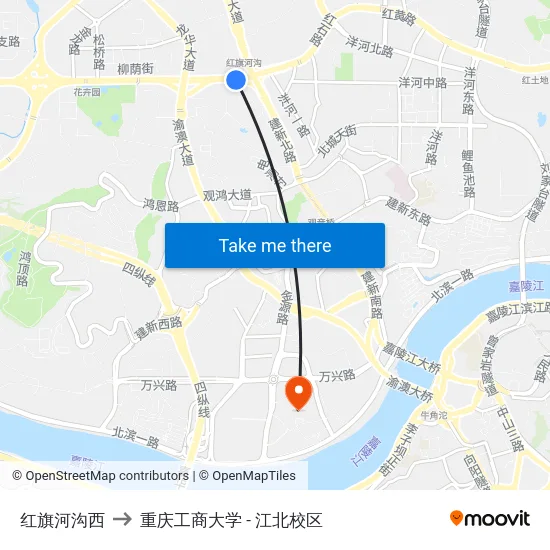 红旗河沟西 to 重庆工商大学 - 江北校区 map