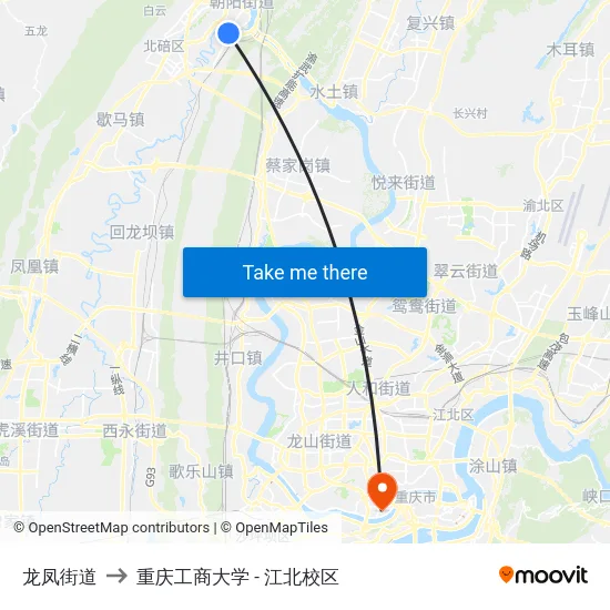 龙凤街道 to 重庆工商大学 - 江北校区 map