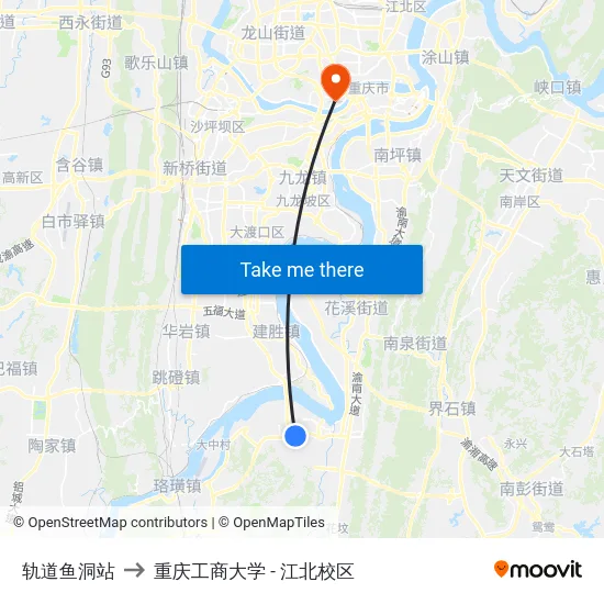 轨道鱼洞站 to 重庆工商大学 - 江北校区 map