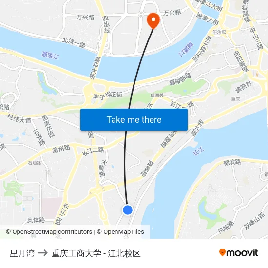 星月湾 to 重庆工商大学 - 江北校区 map