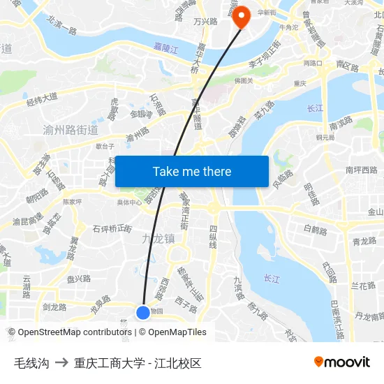 毛线沟 to 重庆工商大学 - 江北校区 map