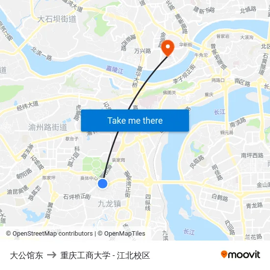 大公馆东 to 重庆工商大学 - 江北校区 map