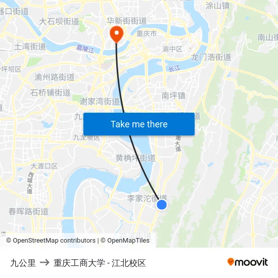 九公里 to 重庆工商大学 - 江北校区 map