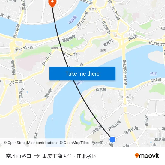 南坪西路口 to 重庆工商大学 - 江北校区 map