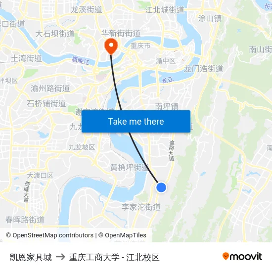凯恩家具城 to 重庆工商大学 - 江北校区 map