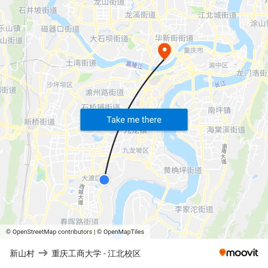 新山村 to 重庆工商大学 - 江北校区 map