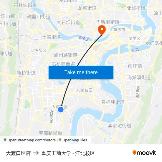 大渡口区府 to 重庆工商大学 - 江北校区 map