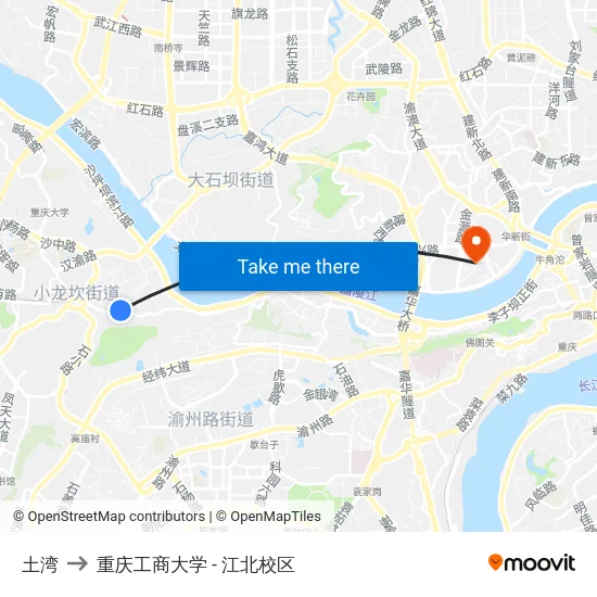 土湾 to 重庆工商大学 - 江北校区 map