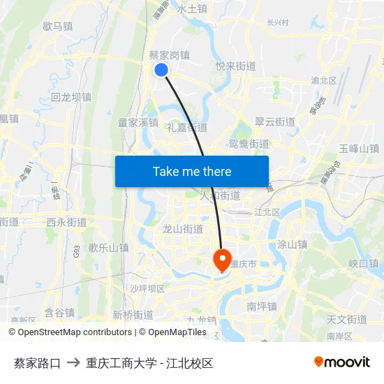 蔡家路口 to 重庆工商大学 - 江北校区 map