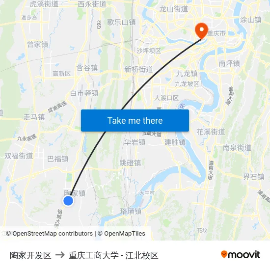 陶家开发区 to 重庆工商大学 - 江北校区 map