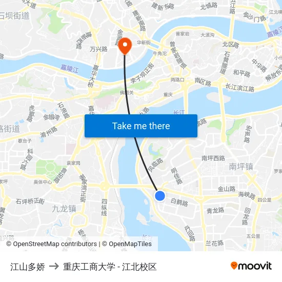 江山多娇 to 重庆工商大学 - 江北校区 map
