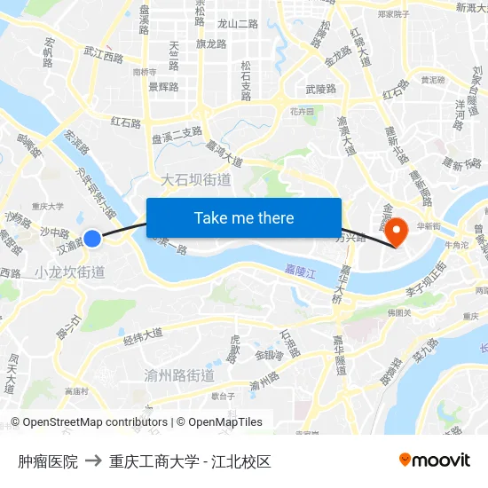 肿瘤医院 to 重庆工商大学 - 江北校区 map