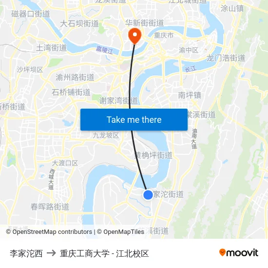 李家沱西 to 重庆工商大学 - 江北校区 map